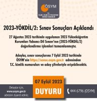ÖLÇME, SEÇME VE YERLEŞTİRME MERKEZİ (ÖSYM) BAŞKANLIĞI TARAFINDAN 2023-YÖKDİL/2 SONUÇLARI