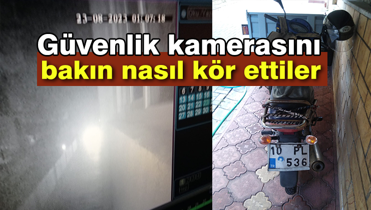 KURNAZ HIRSIZ EL FENERİYLE KAMERAYI KÖR ETTİ 23 Ağustos gecesi Bandırma’da yaşanan olayda motosikleti çalmak için site