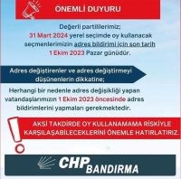 CHP Bandırma İlçe Örgütü, yerel seçimde oy kullanılacak seçmenlerin adres