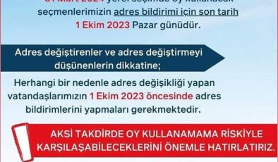 Adres değişikliği yapanlar için son tarih 1 Ekim