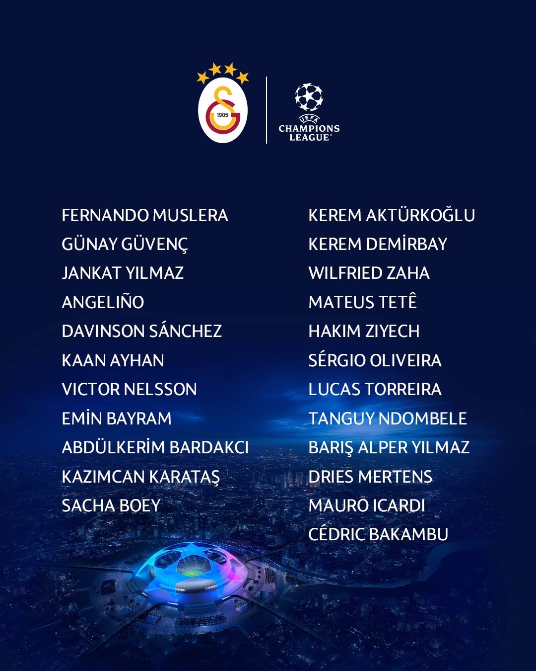 GALATASARAY, UEFA ŞAMPİYONLAR LİGİ KADROSUNU AÇIKLADI. YENİ TRANSFERLERDEN DAVİNSON SANCHEZ