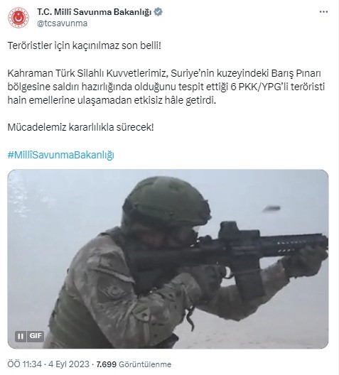 MİLLİ SAVUNMA BAKANLIĞI (MSB), BARIŞ PINARI BÖLGESİNE SALDIRI HAZIRLIĞINDA OLDUĞUNU