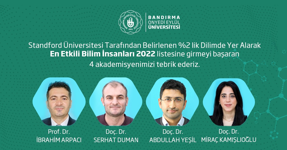 Bandırma Onyedi Eylül Üniversitesi’nden 4 Akademisyen “Dünyanın En Etkili Bilim