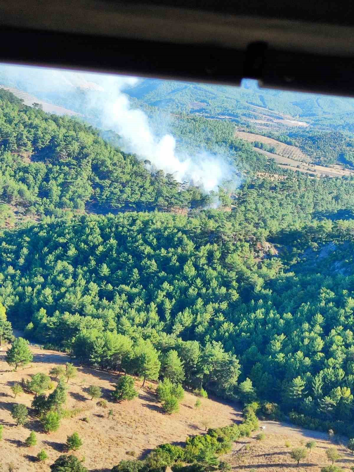 ÇANAKKALE’NİN AYVACIK İLÇESİ GÜZELKÖY’DE ÇIKAN ORMAN YANGINI EKİPLERİN HAVADAN VE