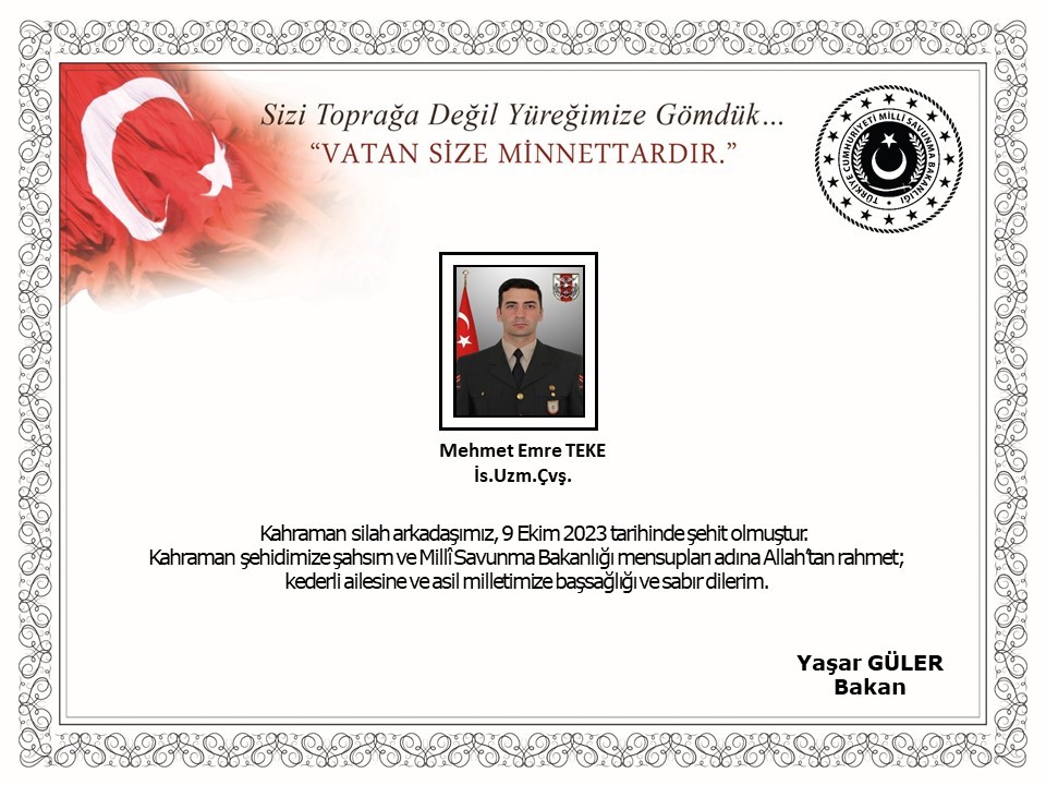 MİLLİ SAVUNMA BAKANLIĞI (MSB), PENÇE-KİLİT OPERASYON BÖLGESİNDE BİR ÜS BÖLGESİNDE