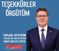 CHP Balıkesir Milletvekili Ensar Aytekin, Parti Meclisine seçildiğini duyurdu. Aytekin