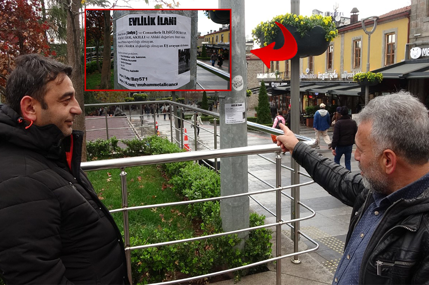 Trabzon’un Ortahisar ilçesinde şehir merkezinde bir direğe yapıştırılan evlilik ilanını