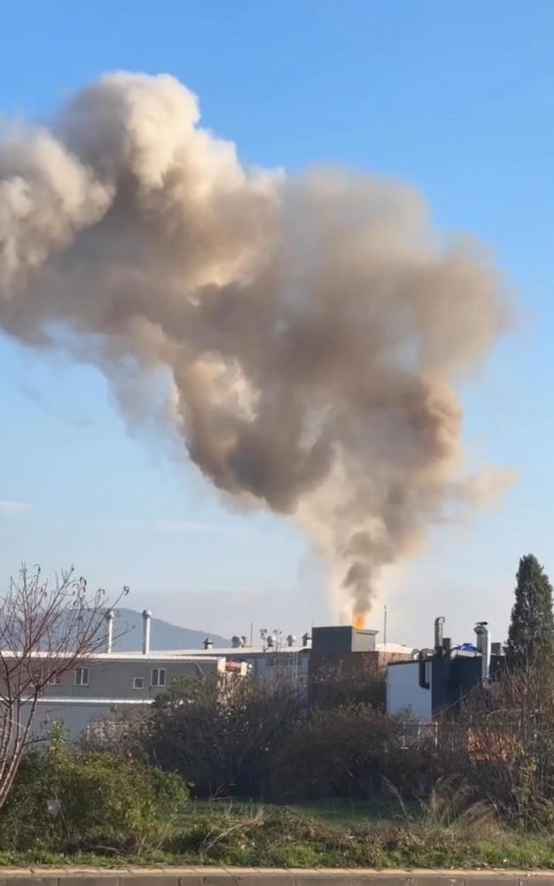 Bursa’da iş yerinin çatısı alev alev yandı Bursa’da sanayi bölgesindeki bir işyerinin baca kısmında çıkan yangın kısa
