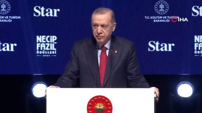 Cumhurbaşkanı Erdoğan, Atatürk Kültür Merkezi’nde düzenlenen Necip Fazıl Ödülleri programında