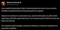 Hazine ve Maliye Bakanı Mehmet Şimşek, kira fiyatlarındaki gerilemeye ilişkin,