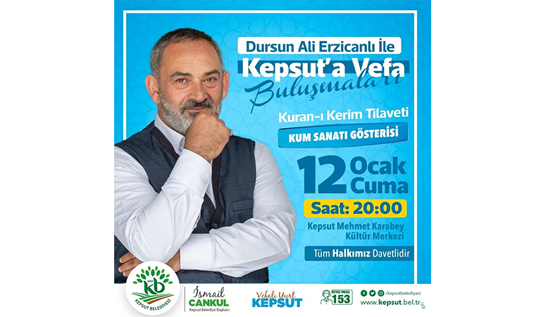 Sanatçı Erzincanlı Kepsutlular ile buluşacak Oyuncu, şair ve sanatçı Dursun Ali Erzincanlı, Kepsut’ta düzenlenecek olan