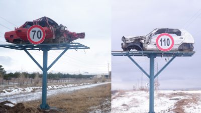 Erzurum’da trafik kazalarını önleme amacıyla yol kenarına kaza sonucu hurdaya dönmüş araçlar yerleştirilerek farkındalık oluşturuldu.Erzurum’da trafik kazalarını önlemek amacıyla, Emniyet