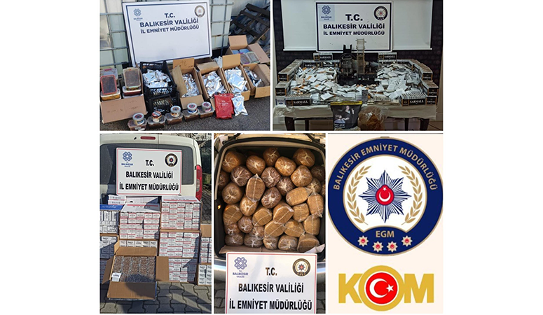 Balıkesir’de 3 ilçede 6 adrese yapılan operasyonlarda 86 bin 900