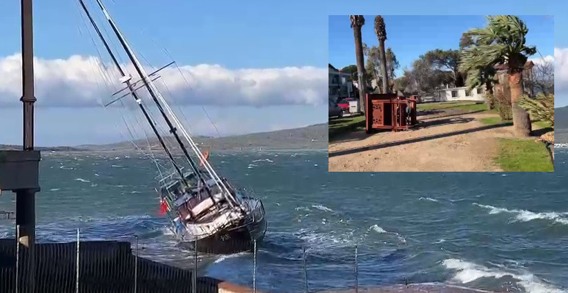 Ayvalık’ta etkili olan fırtına hayatı olumsuz yönde etkiledi. Fırtına nedeniyle