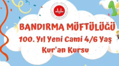 Bandırma’da okulöncesi Kur’an Kursu’nda eğitim almak isteyen öğrenciler için 100.
