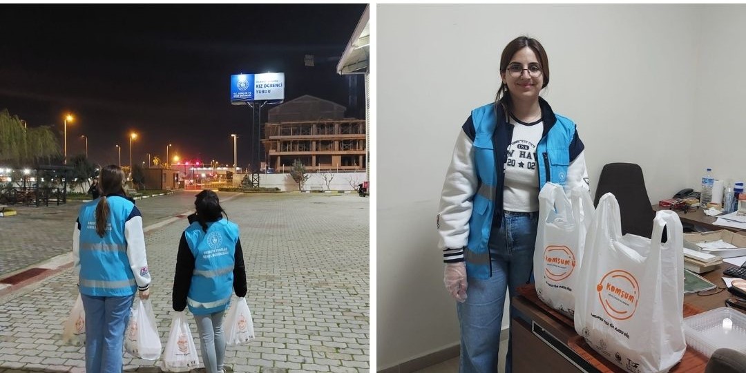 Bandırma KYK Kız Öğrenci Yurdu’nda kalan öğrenciler akşam yemeklerini çevredeki