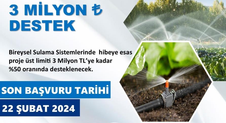 2024 Yılı Bireysel Sulama Hibe Desteği başvuruları başladı.Niğde Tarım ve