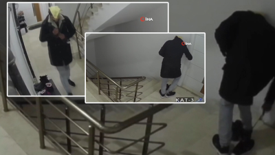 Esenyurt’ta bir apartmana giren hırsız, kafasına örtüğü bez parçasıyla katları