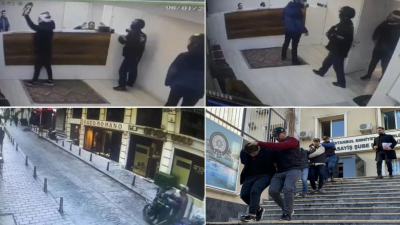 Fatih’te bir kargo şirketine giren maskeli ve kasklı gaspçılar görevliden