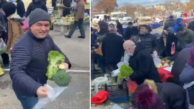 Bursa’da hayırsever bir vatandaş, pazar tezgahındaki ürünlerin tamamını satın alarak