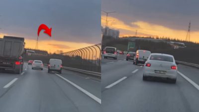 TEM Gaziosmanpaşa mevkisinde hafif ticari araç sürücüsü, araçların arasında “makas” atarak trafiği