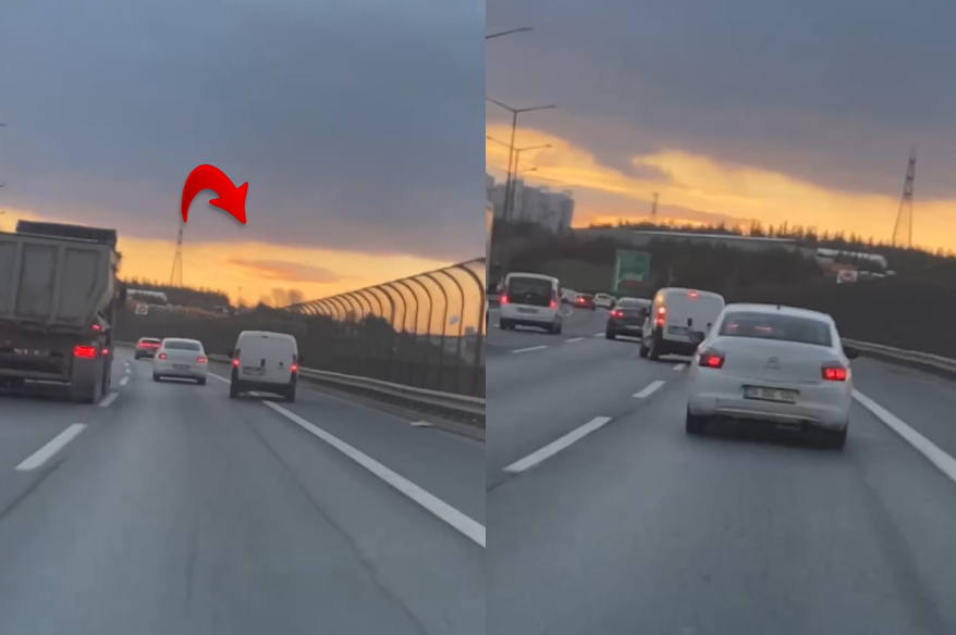 TEM Gaziosmanpaşa mevkisinde hafif ticari araç sürücüsü, araçların arasında “makas” atarak trafiği