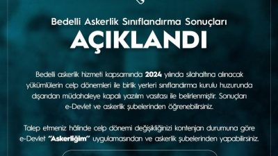 Milli Savunma Bakanlığı (MSB), bedelli askerlik sınıflandırma sonuçlarının açıklandığını duyurdu.MSB’den