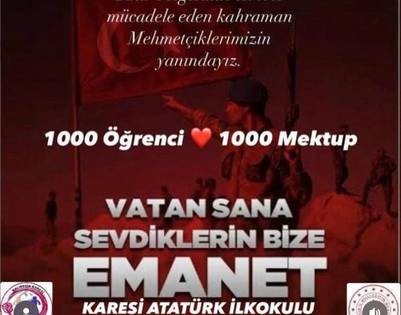 Kepsut’taki öğrencilerden askerlere destek Karesi Atatürk İlkokulu öğrencileri, sınır bölgesinde terörle mücadele eden askerlere