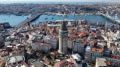Galata Kulesi’nde 1 Kasım 2023 tarihinde başlayan restorasyon çerçevesinde indirilen