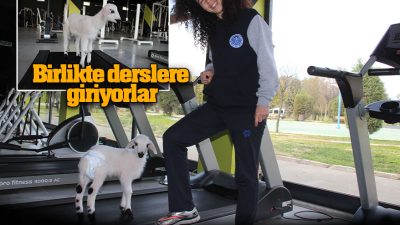 Aydın’ın Efeler ilçesinde sahiplendiği kuzuyu biberonla besleyip, birlikte koşu bandında