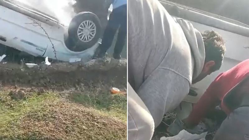 Bursa’da sürücüsünün uyuyakaldığı otomobil takla attı, sürücü son anda kurtarıldı.Kaza,