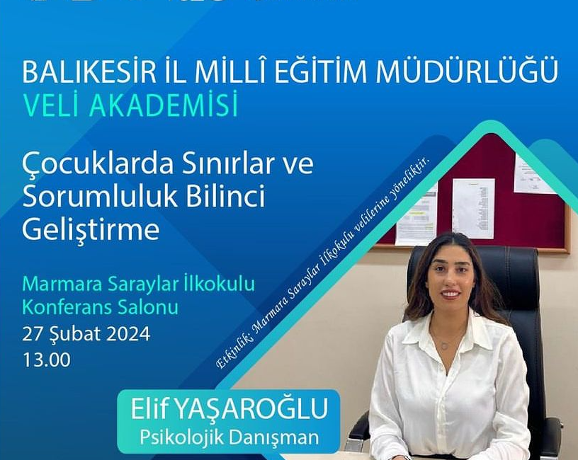 Marmara’da veliler çocuk psikoloji hakkında bilgilendirilecek Marmara’da ilkokul velilerine yönelik düzenlenen “Çocuklarda Sınırlar ve Sorumluluk Bilinci