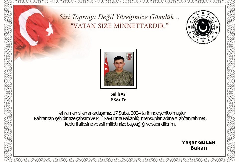 MSB: “Pençe-Kilit Operasyonu bölgesinde 1 asker şehit oldu” Milli Savunma Bakanlığı (MSB) Pençe-Kilit Operasyonu bölgesinde teröristlerin üs bölgesine