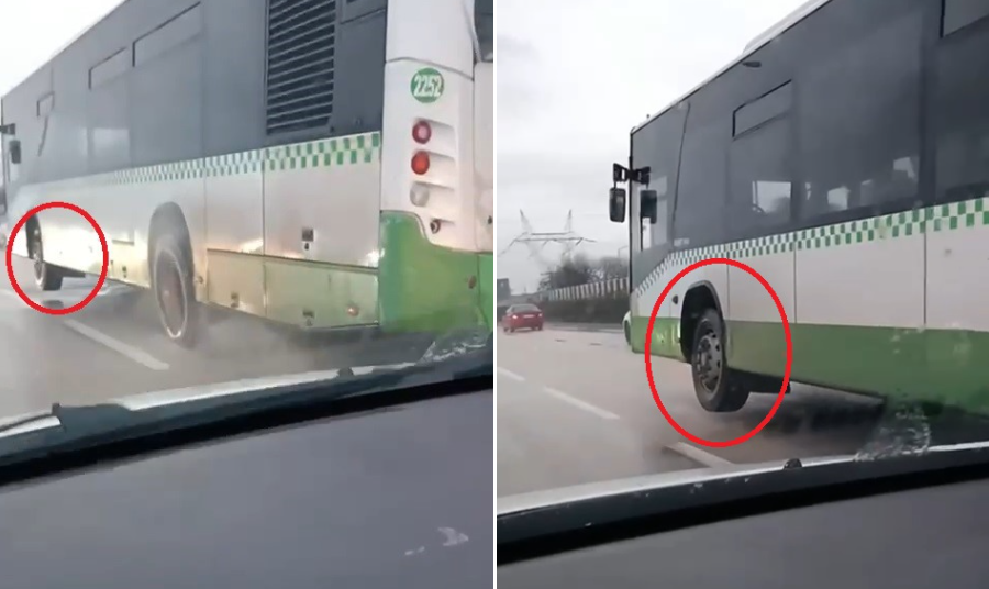 Bursa’da özel halk otobüsü, tek tekeri havada seyahat etti. O