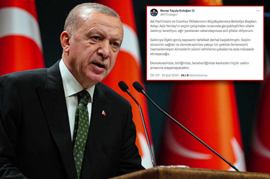 Cumhurbaşkanı Erdoğan’dan silahlı saldırıya kınama Cumhurbaşkanı Recep Tayyip Erdoğan, AK Parti Küçükçekmece Belediye Başkan Adayı
