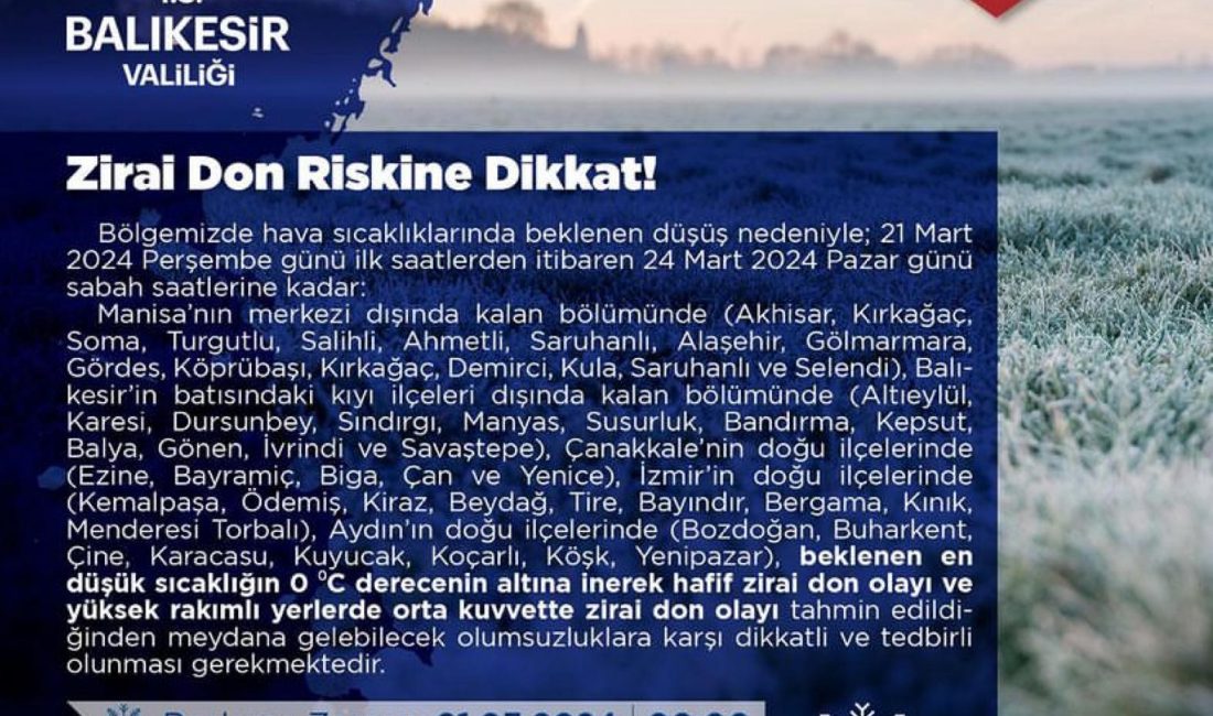 Balıkesir Valiliği, sosyal medya hesabından 21 Mart 2024 Perşembe günü