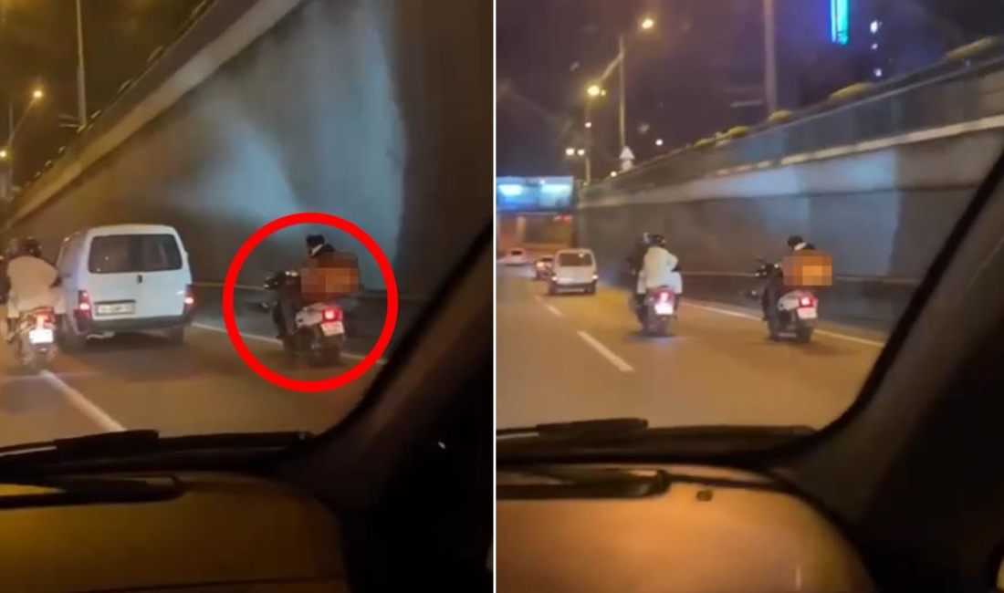 Bursa’da motosikletli kuryenin rahatlığı ‘pes’ dedirtti. Ayak ayak üzerine atarak