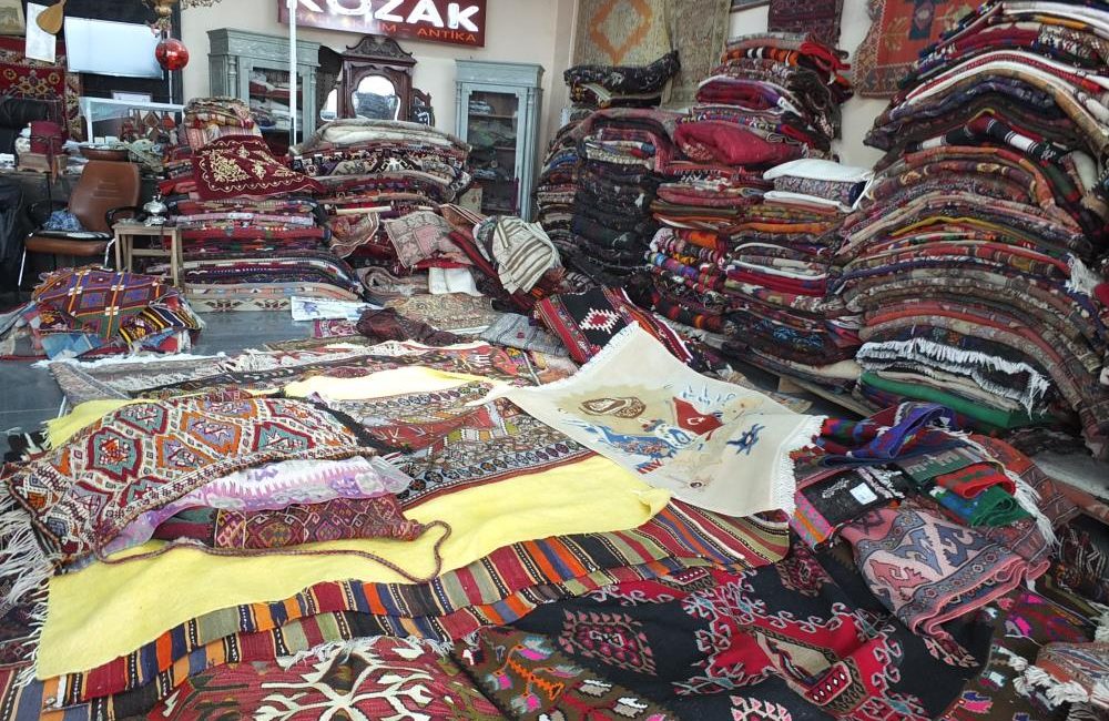 Burhaniye’de, Çağatay Bayramoğlu ve Mehmet Bozok, köylerden topladıkları eski halı