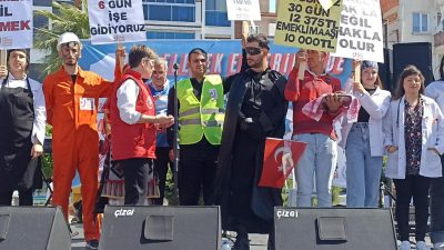 Balıkesir’in Edremit’te 1 Mayıs Emek ve Dayanışma Günü düzenlenen kortej