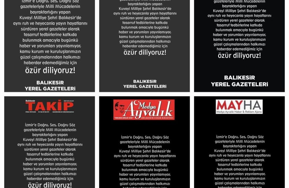 Balıkesir medyası sayfa karattı Cumhurbaşkanlığı tasarruf genelgesi nedeniyle Balıkesir Valiliği ve resmi kurumların aboneliklerini