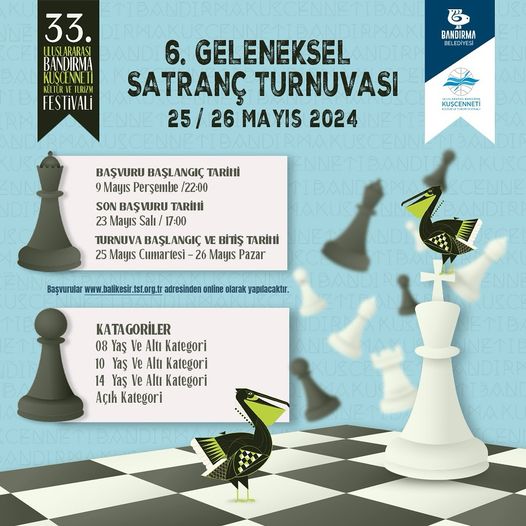 Bandırma Belediyesi tarafından bu yıl 6’ncısı düzenlenecek olan Satranç Turnuvası