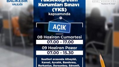 Balıkesir Valiliği, YKS dolayısıyla Bandırma ve 8 ilçede ilçe nüfus