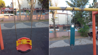 Bandırma’da bir çocuk parkındaki kırık salıncakların güvenlik açısından çocuklara tehlike