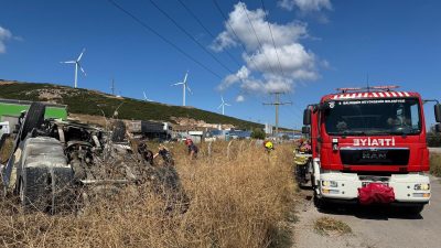 Bandırma- Edincik yol kavşağında, şarampole uçan kamyon sürücüsü yaralandı. Kaza,