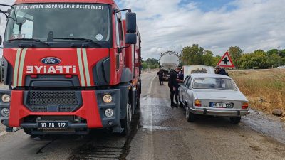 Manyas’a bağlı Haydar Mahallesi’nde hareket halindeki bir aracın motoru aniden