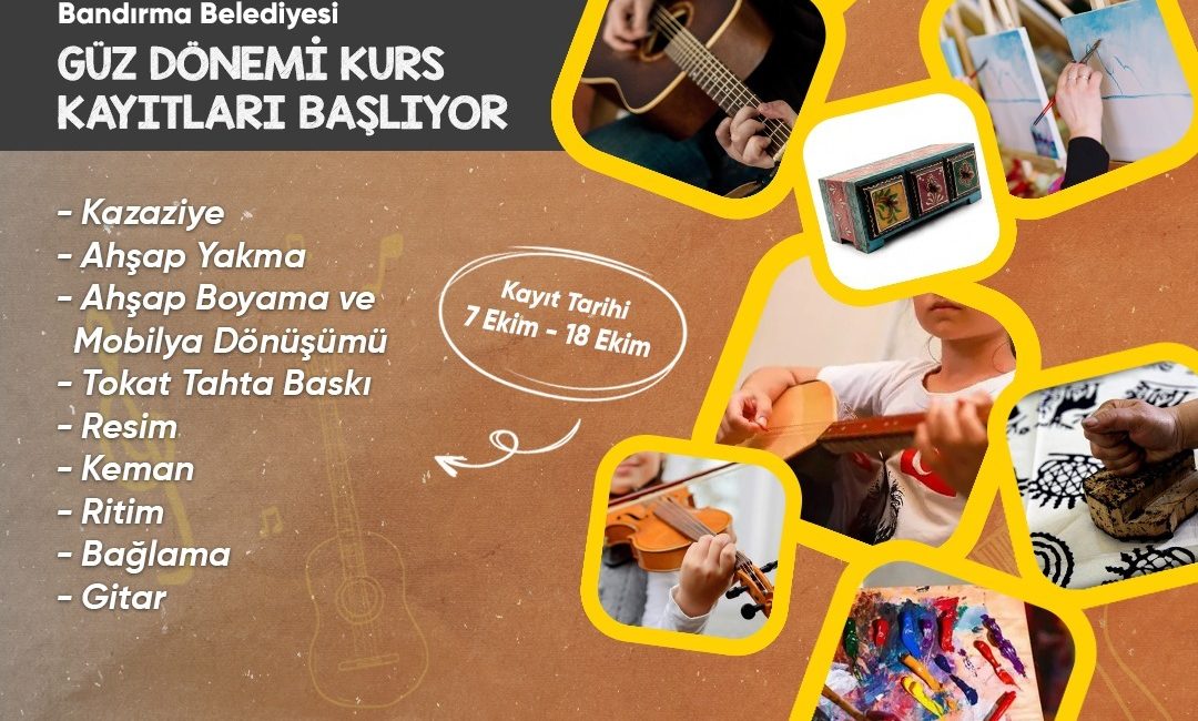 Bandırma Belediyesi’nin güz dönemi kursları başlıyor Bandırma Belediyesi, göz dönemi kurs kayıtlarının başladığını duyurarak kayıtların eski