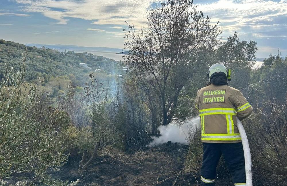 Erdek’te yangın: 10 dönümlük zeytinlik kül oldu Erdek’te çıkan orman yangını, ekiplerin havadan ve karadan müdahalesiyle 2