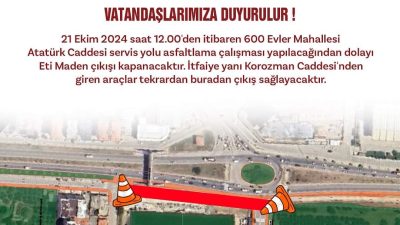 Bandırma Belediyesi, asfaltlama çalışması yapılmasından dolayı araç sürücülerinin Korozman Caddesi’nden