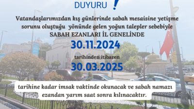 Balıkesir il genelinde 30 Kasım 2024 tarihinden itibaren 30 Mart