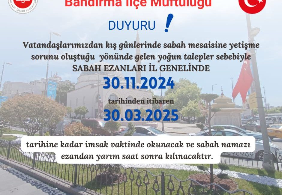 Balıkesir il genelinde 30 Kasım 2024 tarihinden itibaren 30 Mart